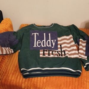 Teddy Fresh Green Crewneck with Patchwork and Cream Stripes
